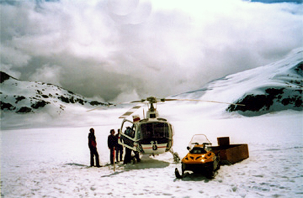 helicopter arrived at The Norris Glacier